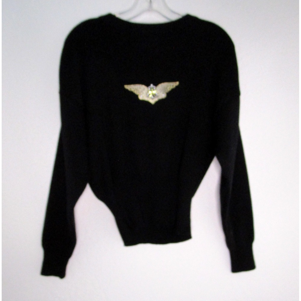 Vintage Meister Sweater Women's Small Black Studded Wing Design Wool Blend